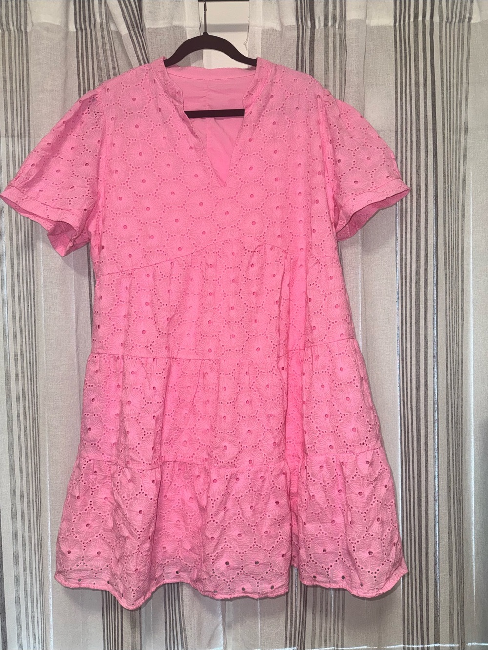 NWT Pink Eyelet V-Neck Tiered Mini Dress XXL - Picture 2 of 5